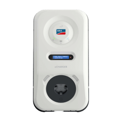 SMA eCharger 22kW 3-fase laadstation met LCD-display en geïntegreerde laadpoort voor elektrische voertuigen.