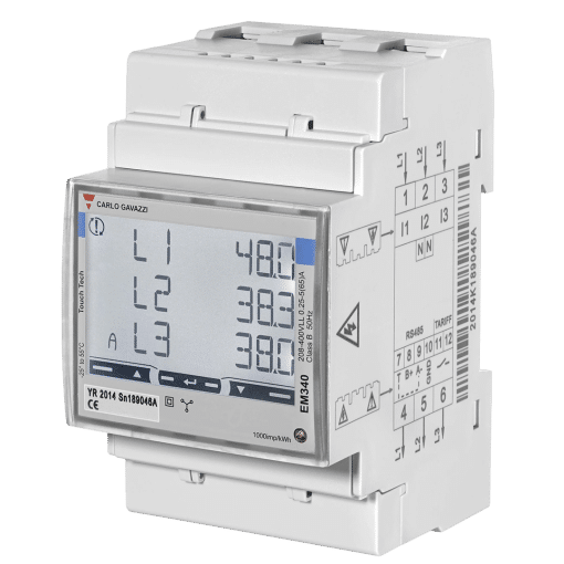 Wallbox Power Boost Meter zijaanzicht met aansluitingen voor driefasige installaties tot 65A.