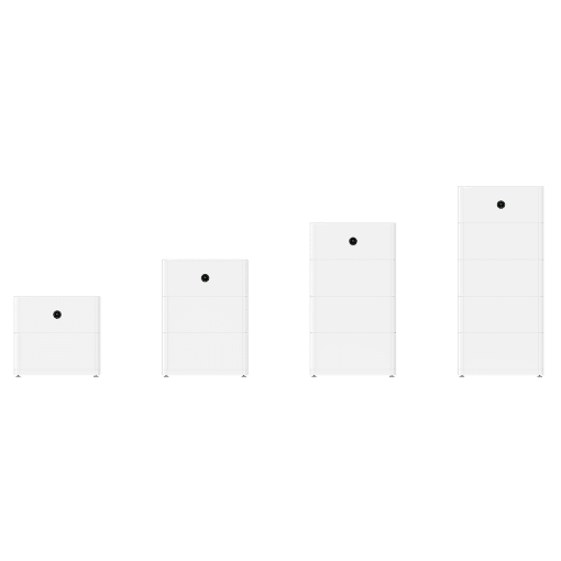 Vier configuraties van de Growatt APX HV thuisbatterij met 5kWh, 10kWh, 15kWh en 20kWh opslagcapaciteit.